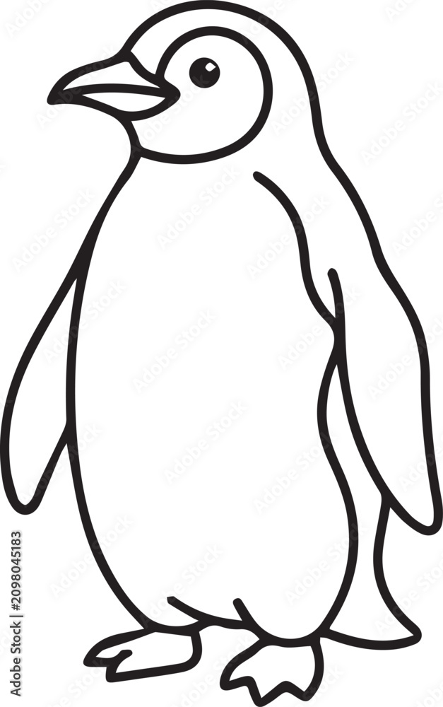 Obraz premium Cute Little Penguin Standing Simple Minimalist Line Art Illustration. 
