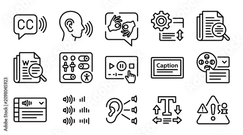 Konstfotografi Clean Minimalist Black and White Icons Set Featuring Accessibility and Media Con