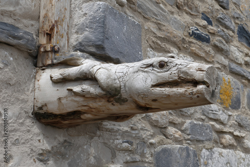 Weathered Wooden Dragon Gargoyle