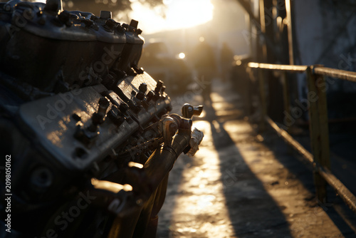Industrial Engine at Sunrise
