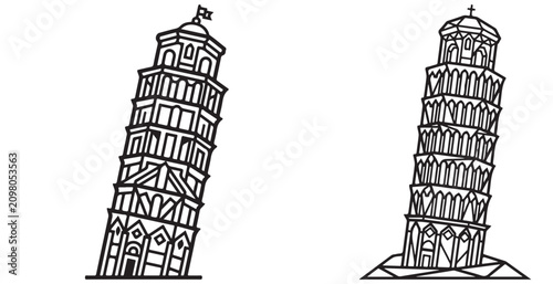 Foto Leaning Tower of Pisa vector line art icons for Italian travel and tourism desig