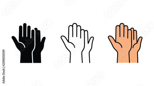 Quadro su tela Three pairs of hands in different colors on white background