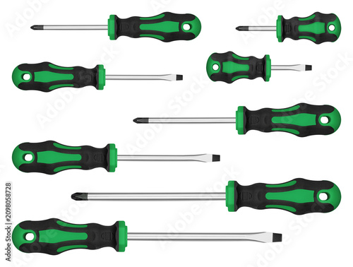 Obraz na plátně High quality chrome vanadium toolset template with Green assorted phillips and slotted tips