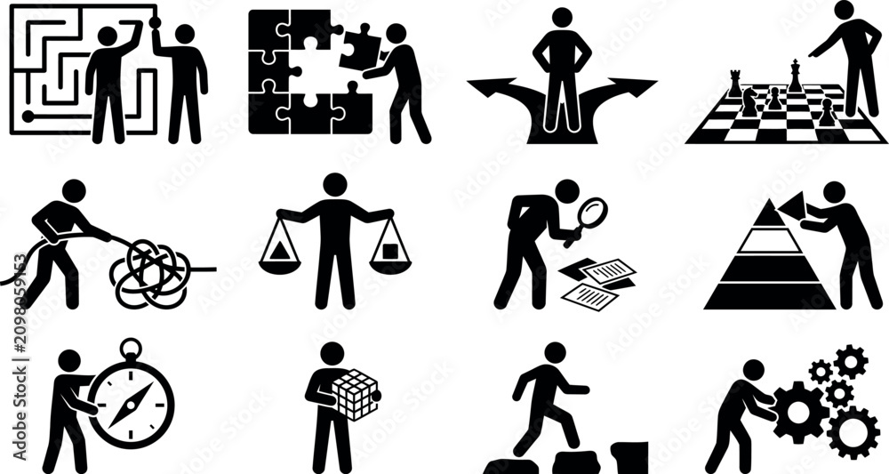 Obraz premium Business Activity and Workflow Silhouette Icons Collection Vector Set