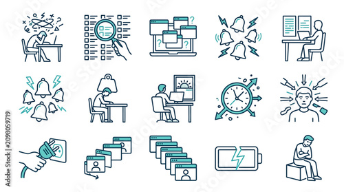 Corporate Remote Work Challenges and Solutions Illustrated with Minimalist Line Art and Calm Teal Accents