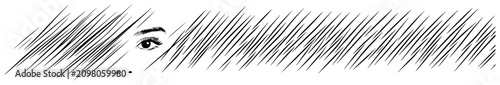 Foto Female eye hidden behind diagonal lines in minimalist sketch style