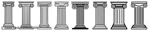 Foto Classical architectural columns collection in detailed outline style
