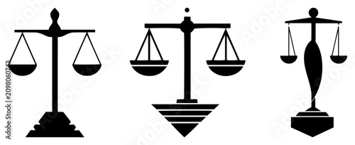 Schilderij op canvas Scales of justice and legal weight balance symbols in black silhouette style