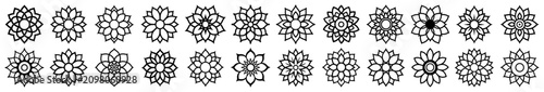 Photos Floral rosette icons collection in delicate monochrome outline style