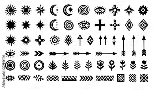 Tableau sur toile Abstract Linocut Geometric Symbols Vector Set for Branding