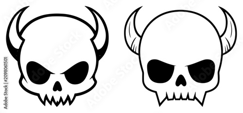 Foto Stylized devil skulls with horns in bold black graphic silhouette style