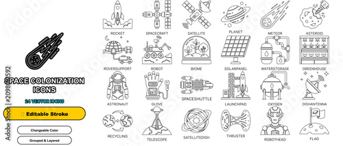 Bild auf Leinwand space colonization line icon set vector outline mars planet editable stroke isol