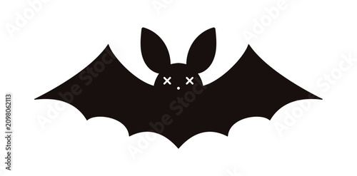 Cute flying bat black silhouette Halloween illustration isolated. Kawaii cart...