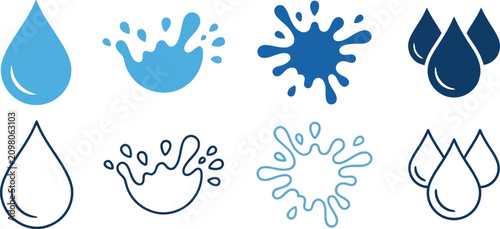 Water droplet water icon illustrator set