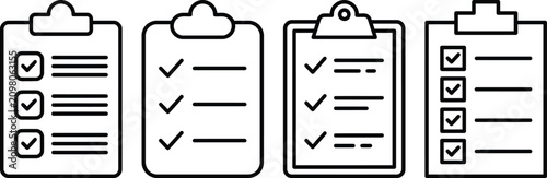 Icon illustrations of checklists, checkboards, and clipboards