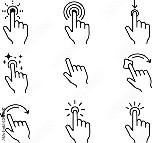 Finger icon, hand cursor illustration clicking a button 
