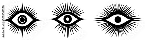Foto All seeing eye mystical symbols with sunburst rays in graphic vector style