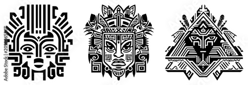 Obraz na płótnie Tribal mask collection with ethnic patterns in ancient civilization style