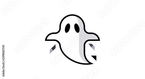 Obraz na płótnie Friendly cartoon ghost with shadow and glitch effect isolated on white backgroun