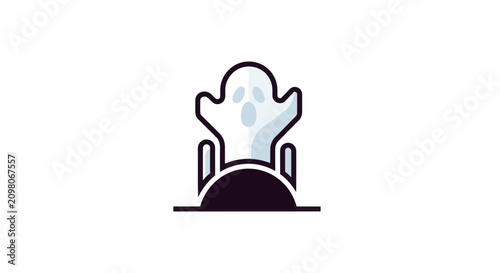 Фотография Cartoon Ghost Rising From Grave Icon Isolated on White Background