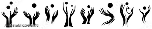 Fotografía Stylized hands holding circular orbs in elegant line art silhouette style