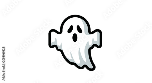 Foto Scared ghost character icon, isolated on white background, cartoon style, halloween illustration