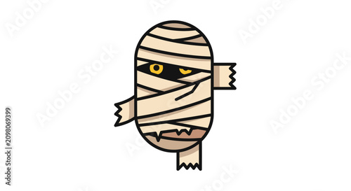 Canvas Print Cute Mummy Character Isolated on White Background, Cartoon Style