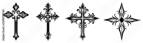 фотографія Decorative filigree crosses set in elegant gothic ornamental style