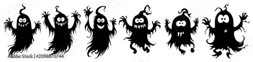 Bild auf Leinwand Whimsical little ghosts dancing and posing in playful silhouette style