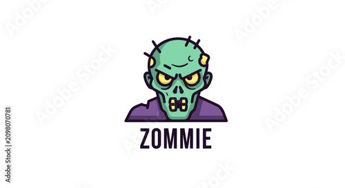 Canvastavla Cartoon Zombie Face Isolated Icon with ZOMMIE Text