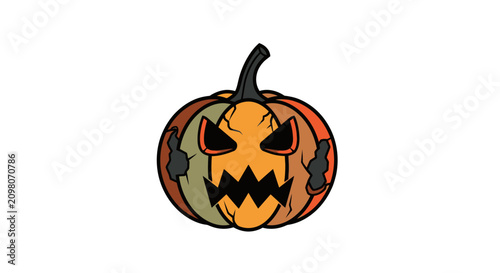 Slika na platnu Scary Halloween Pumpkin Jack-o-lantern with glowing eyes and jagged mouth, isola