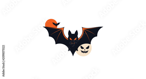 Canvastavla Halloween Bat Ghost Moon Icon Vector Illustration Isolated White Background
