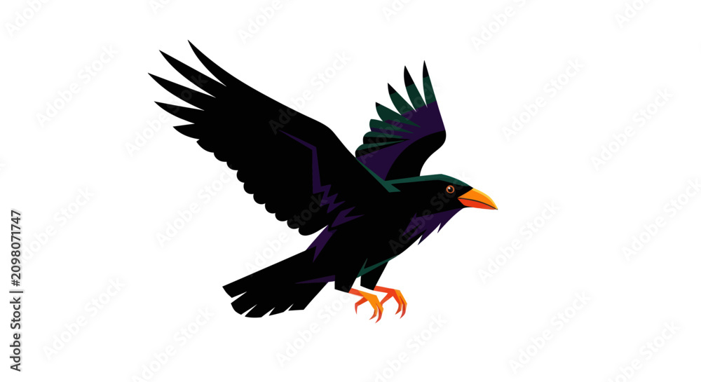 Obraz premium Black crow bird in flight, isolated on white background
