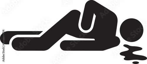 Obraz na płótnie Dead body silhouette icon, victim lying on ground with blood pool, crime scene i