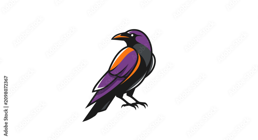 Obraz premium Stylized Raven Bird Logo Icon on White Background
