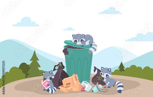 Canvas Print Raccoon with garbage