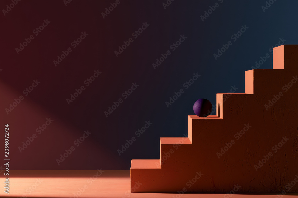 Fototapeta premium Minimalist staircase bathed in warm, dramatic light