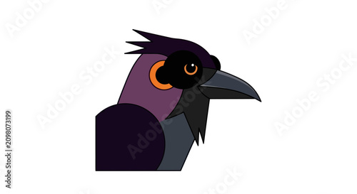 Fotografie Stylized Raven Bird Head Profile Cartoon Vector Illustration