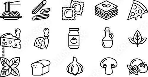 Obraz na płótnie Italian Cuisine Outline Icon Set Premium Monoline Food Vector Collection