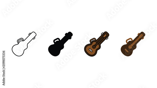 Принти на полотні Four different colored acoustic guitar cases on white background