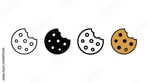 Four different colored bitten cookies on a white background