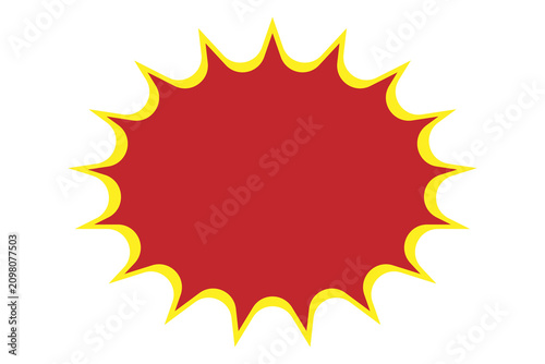 Red star burst explosion shape with a bright yellow outline for graphic design