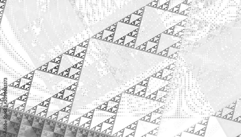 Obraz premium Abstract white and gray geometric banner with triangles shapes overlay background and halftone texture. Dot texture