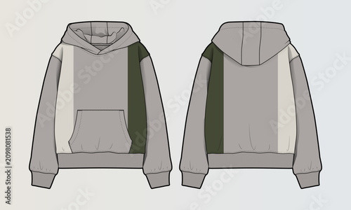 Cut & sew hoodie unisex flat drawing