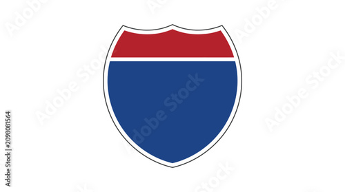 Blank interstate highway shield vector illustration featuring bold red and blue colors for road signage