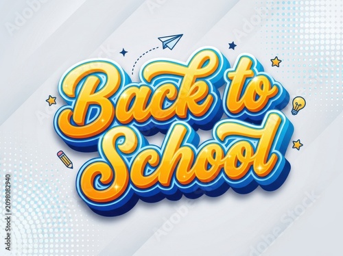 Back to school 3d typography design with bright orange and blue lettering