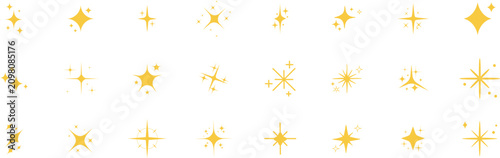 Gold Sparkle Star Shine Icon Set Vector Illustration