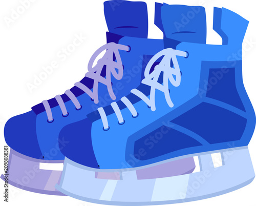 Photography Ice skates pair, blue skaters footwear for winter rink sport, sport game profess