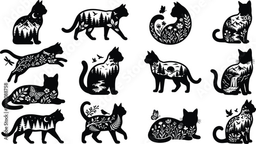 Canvas Print Nature Cats Silhouette Bundle