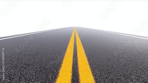 Realistic Straight Asphalt Road Centered on White Background, Empty Road Surface with Clean Perspective and Transportation Infrastructure Concept.
